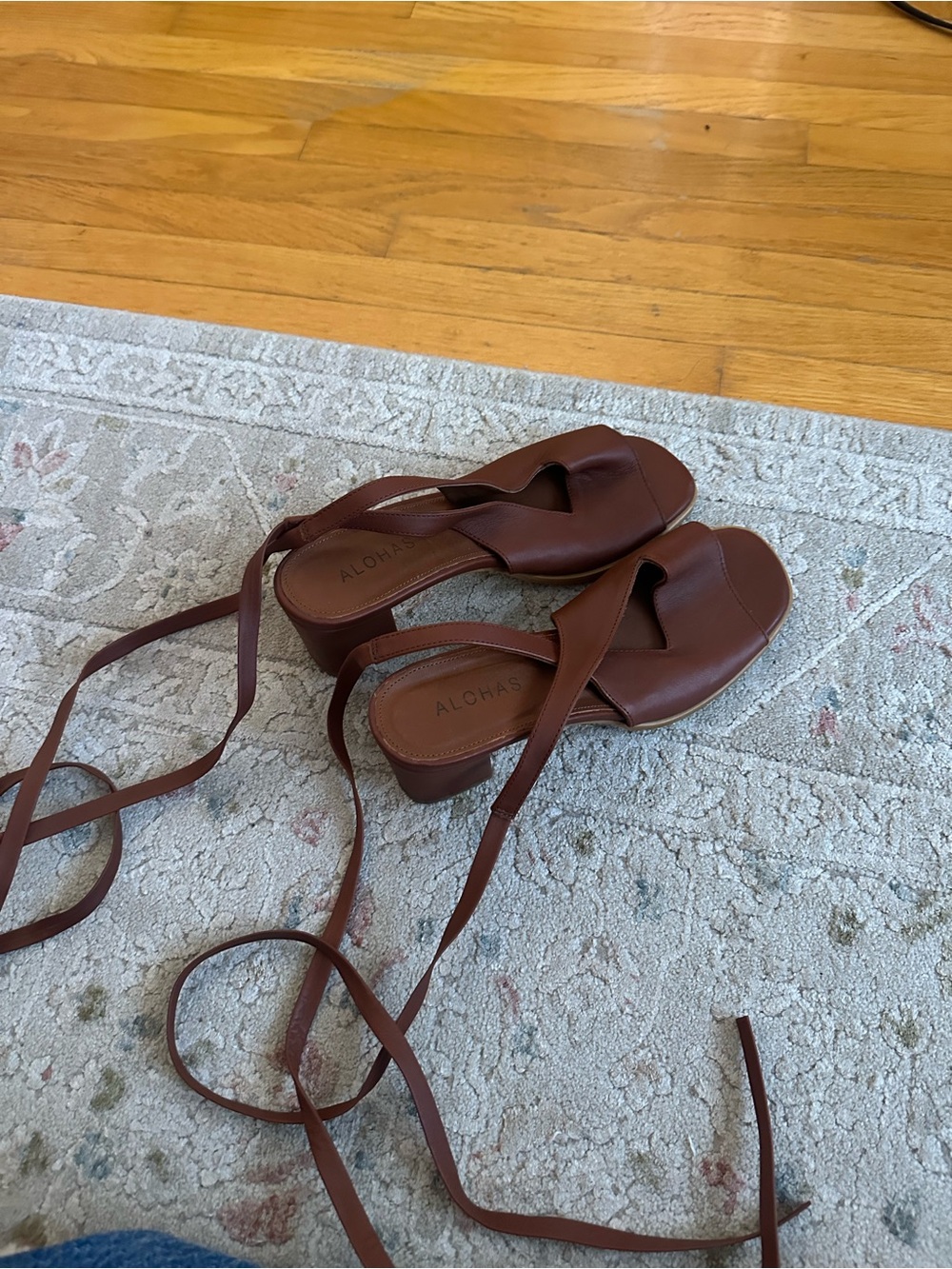 ALOHAS Chocolate Brown Leather Platform Wrap Sandals